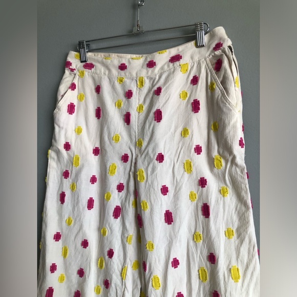 Anthro Pink & Yellow Clip Dot Cropped Wide Leg - Picture 4 of 8